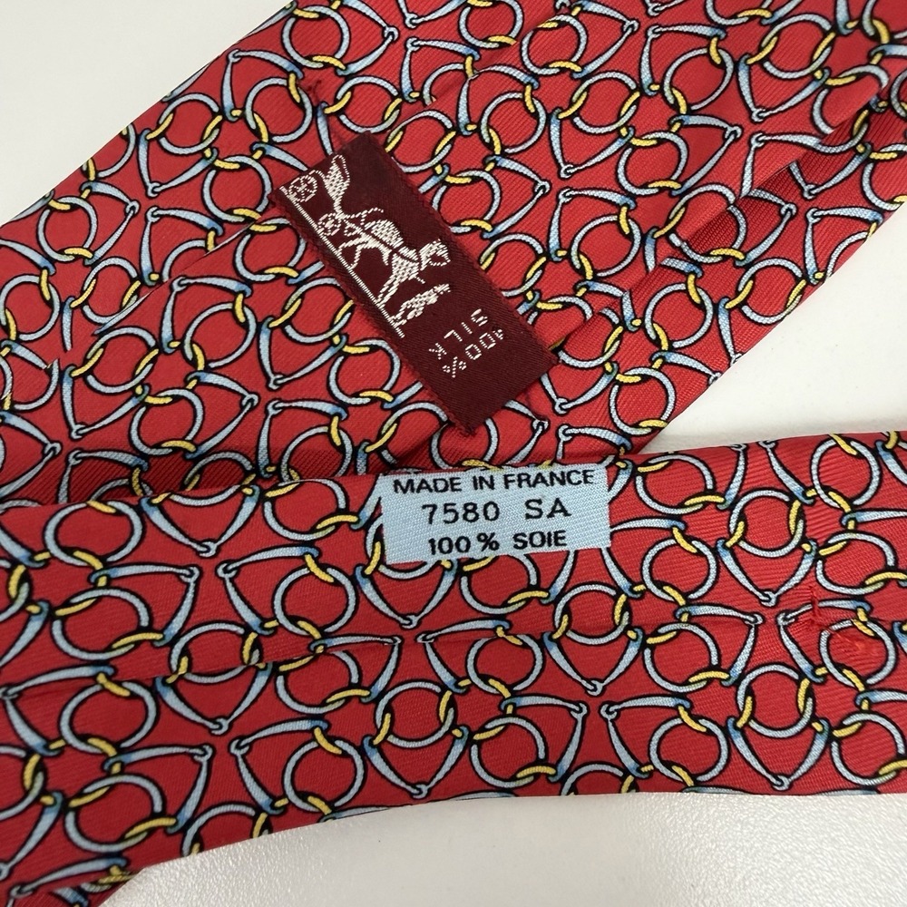 Hermes Men's Tie Equestrian Chain Links Red/Blue/Yellow 7580 SA 3.25" x 57" guc - Picture 3 of 8